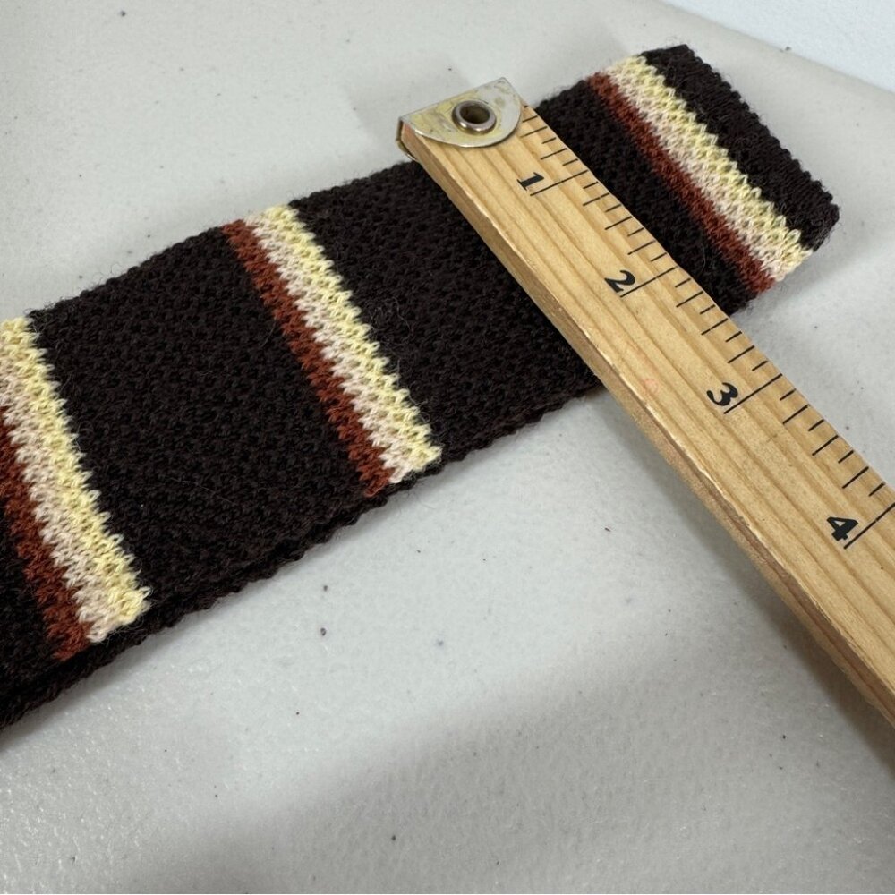 Vintage Yves Saint Laurent Paris Square Tip Knit Tie Brown Striped Necktie - Picture 10 of 15